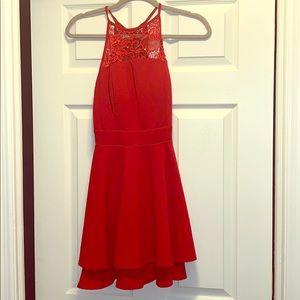 Red semi-lace dress
